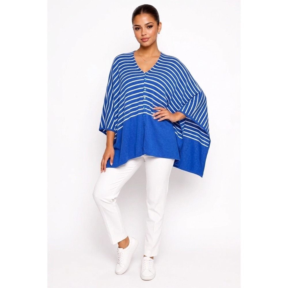 Hannah Rose Royal Blue Striped Cotton Cashmere Shawl  OS